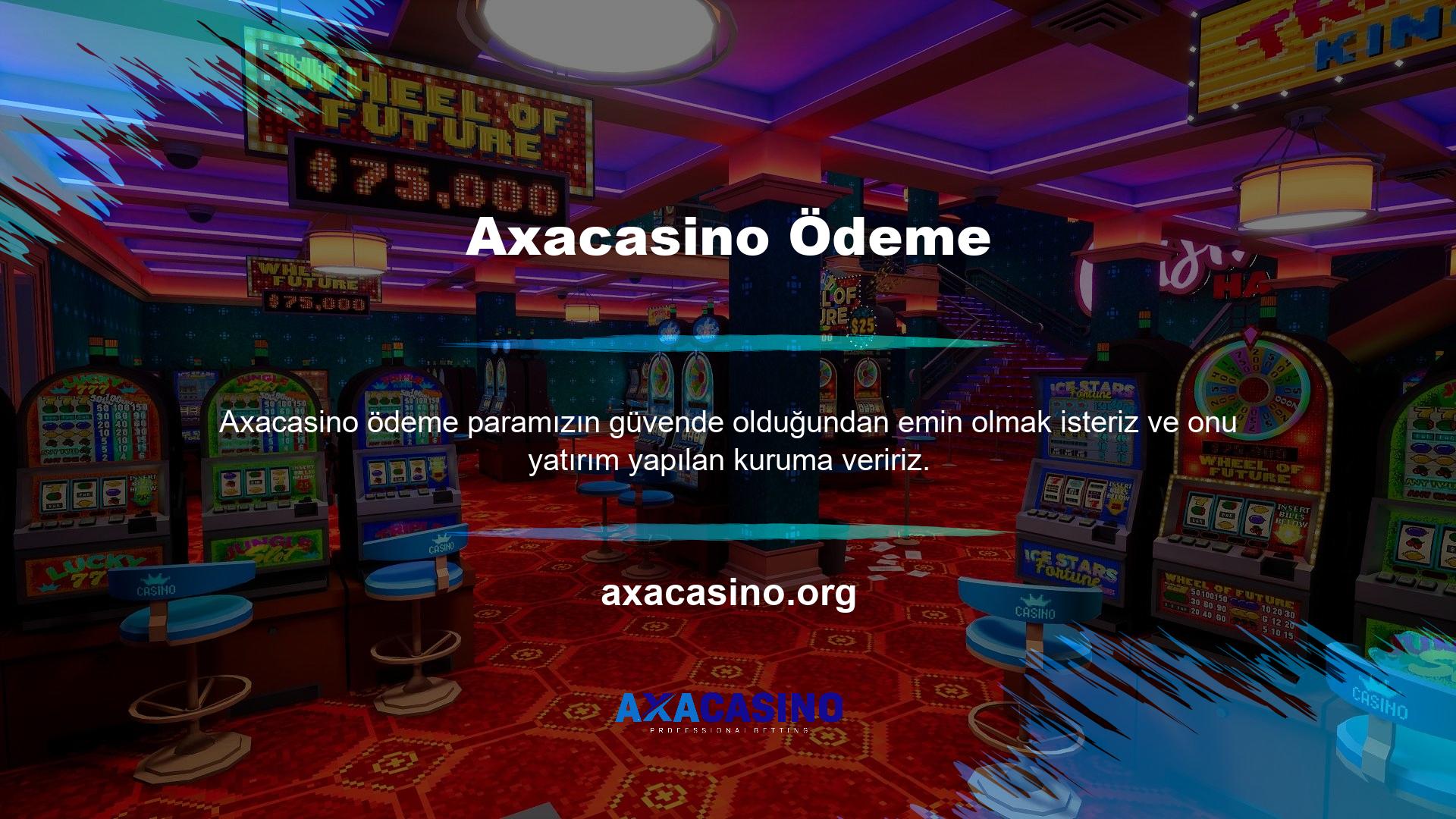" Tüm bu gereksinimleri karşılayan çevrimiçi oyun platformu Axacasino, Kullanıcılarımız için ödemeyi kolaylaştırmak için her türlü çabayı göstermektedir